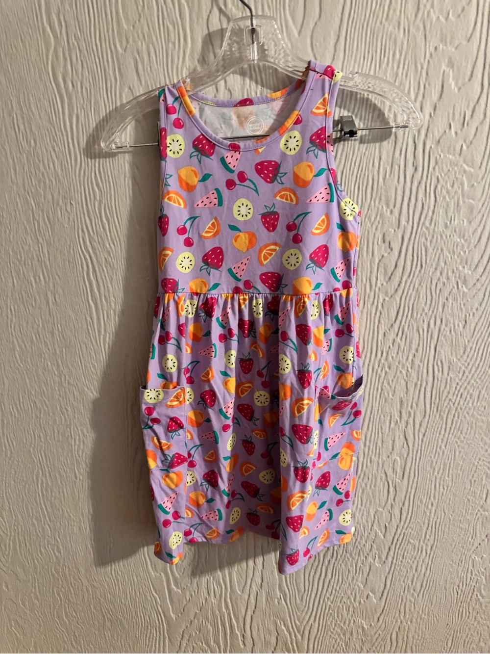 wonder nation Lavender Fruit-Print Tank Dress with Pockets and Gathered Waist